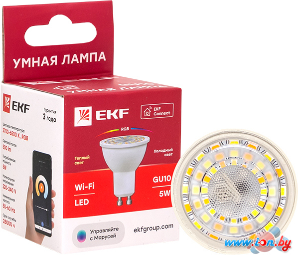 Светодиодная лампочка EKF GU10 Connect 5W WIFI RGBW в Могилёве