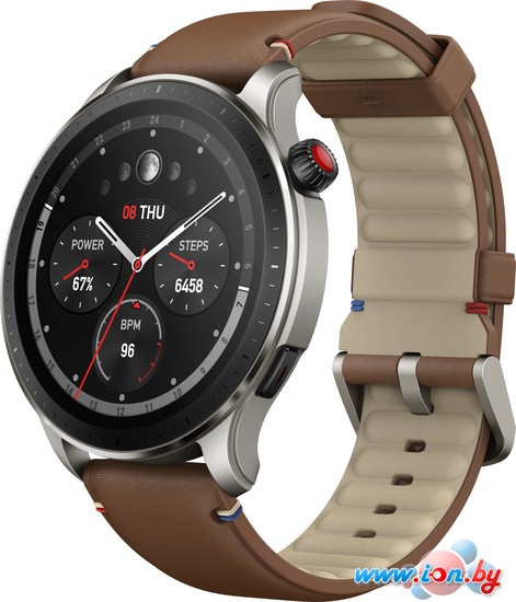 Умные часы Amazfit GTR 4 (серебристый, с коричневым кожаным ремешком) в Могилёве