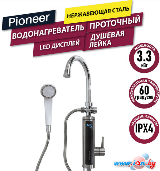 Проточный электрический водонагреватель кран+душ Pioneer WH660SHSS в Витебске