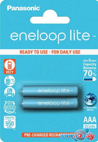 Аккумулятор Panasonic Eneloop Lite AAA 550mAh 2 шт. [BK-4LCCE/2BE] в Могилёве