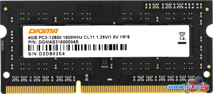 Оперативная память Digma 4ГБ DDR3 SODIMM 1600 МГц DGMAS31600004S в Бресте