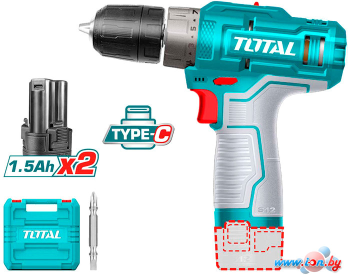 Дрель-шуруповерт Total TDLI12202 (с 2-мя АКБ, кейс, без ЗУ) в Витебске